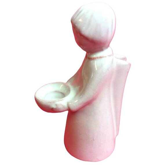 Vintage White Ceramic Angel Candleholder Figurine Wing Back 4" Art Deco Style - Picture 6 of 7